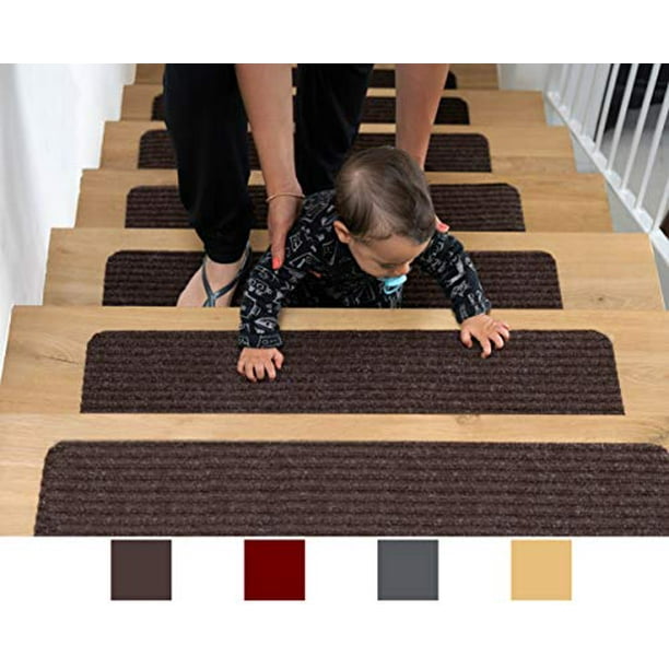 Elders and Pets Non-Slip Stair Mats Rug Tread Brown Indoor Outdoor Stairway Carpet Pads Safety for Kids 8 x 30 Pre Applied Adhesive Set of 15 Carpet Stair Treads